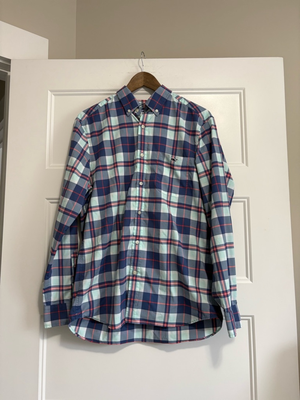 Vineyard Vines On The Go Performance Blue Plaid Button-Down Shirt sz Medium
